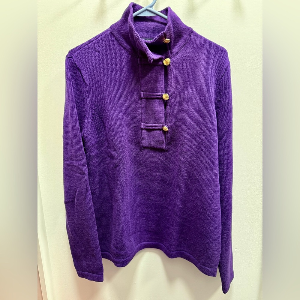 Chaps Deep Purple Knit Sweater with Gold Accents